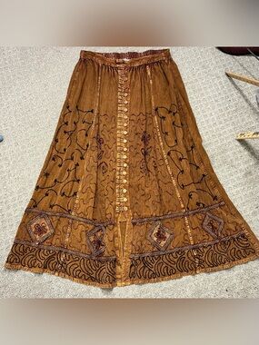 VTG 90’s Fashion Bug Bohemian Brown Orange Maxi Skirt Festival Hippie Cottage S